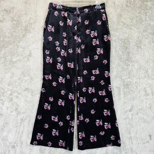 Racil Pants Womens 8 Black Floral Print Velvet Flare Leg Lined Tailored EU 40